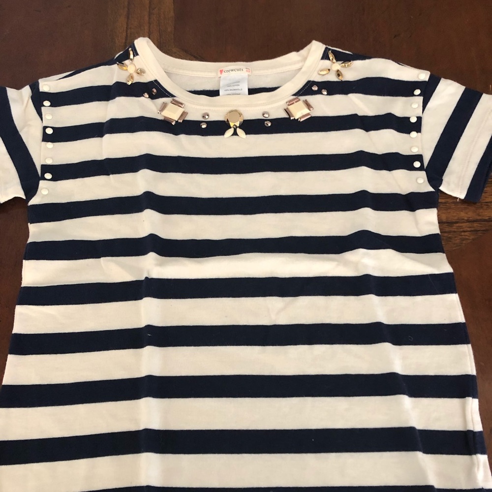 Crew cuts navy/cream T-shirt, with studs/stones